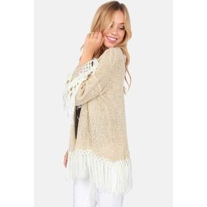 RVCA sequin gold knit fringe jacket cardigan S